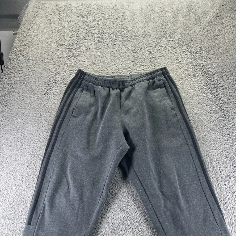 Adidas Sweatpants Mens XL Gray‎ Cotton Fleece Lined Tapered Striped Performance